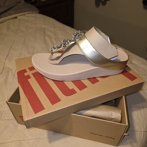 Fitflop Gold Metallic Jeweled Wedge Sandal